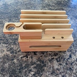 Wooden phone, tablet, smart watch holder.